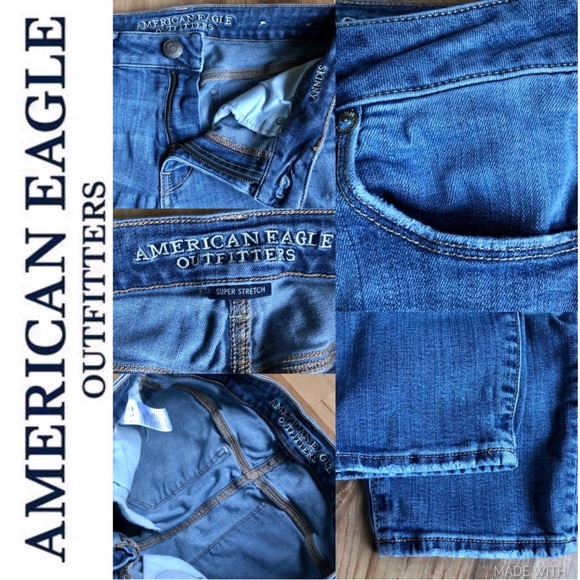 AMERICAN EAGLE Skinny Jeans Super Stretch Distressed Blue Size 6 Short Women’s - Picture 4 of 16